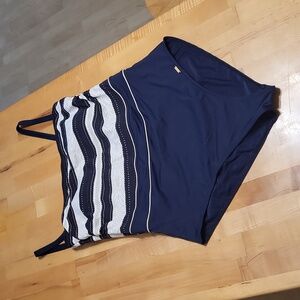 Livia Navy Blue White & Gold Striped Top One Piece Swimsuit Removeble Straps